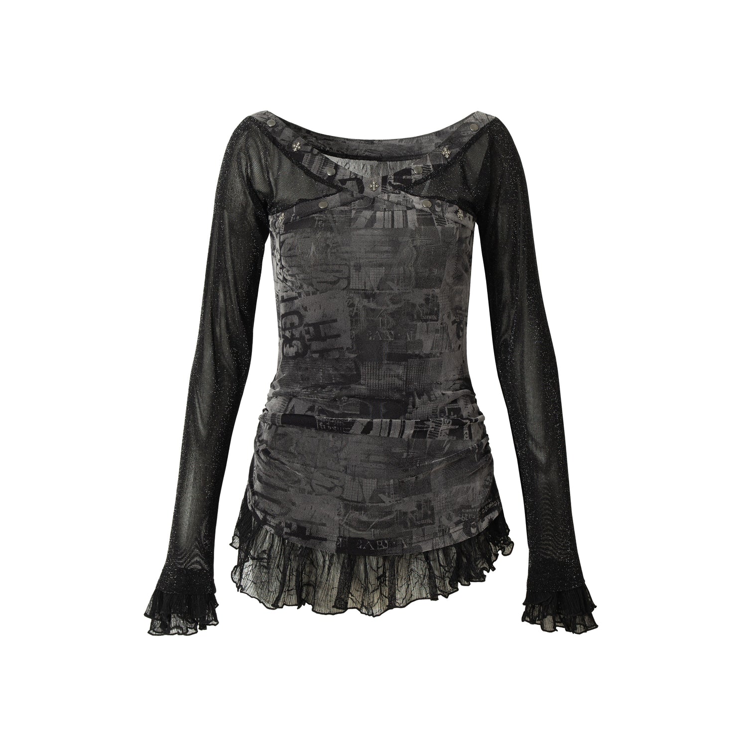 NO ROMANCE Punk Mesh Long Sleeve T-Shirt Women Spring Stretch Slim Fit Tee
