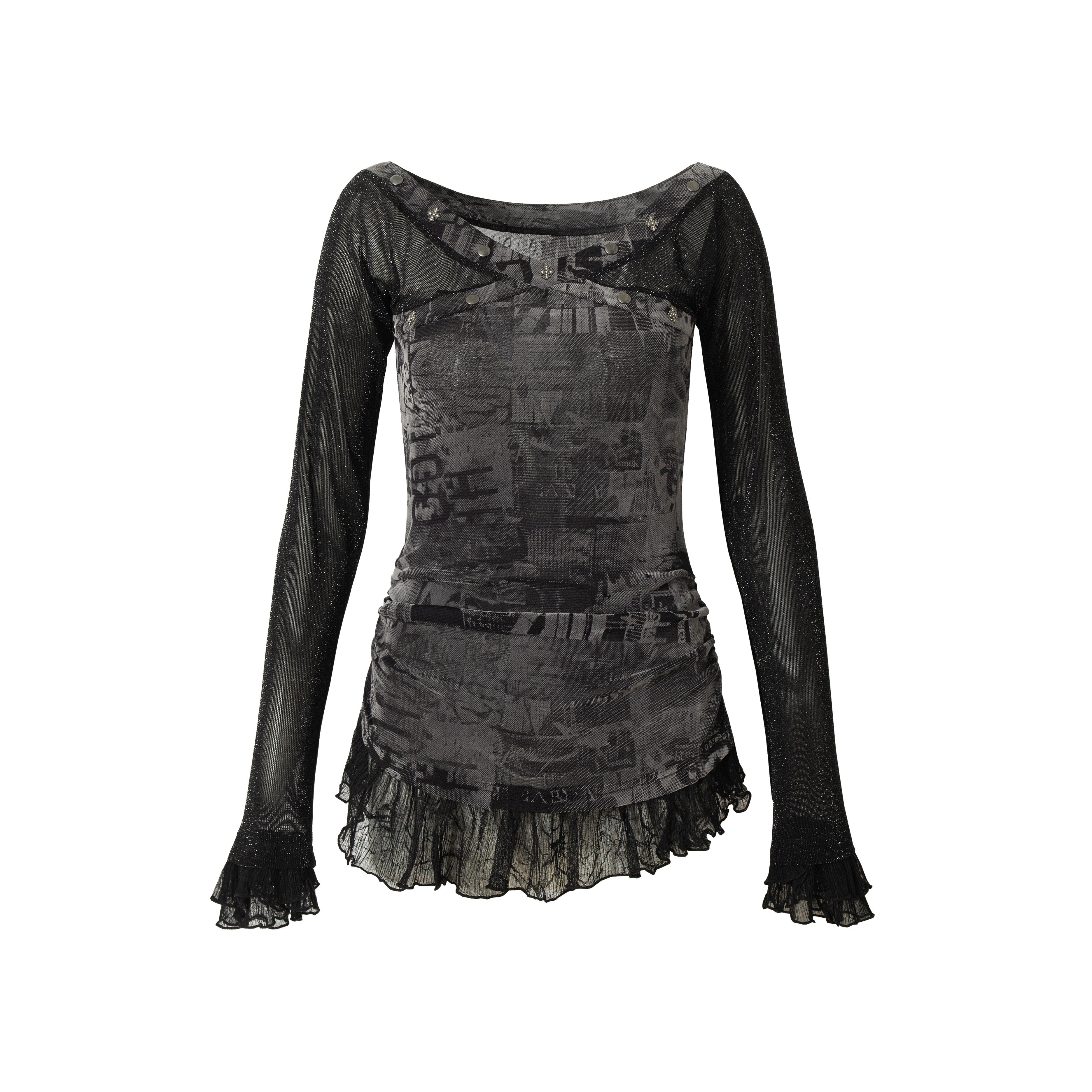 NO ROMANCE Punk Mesh Long Sleeve T-Shirt Women Spring Stretch Slim Fit Tee