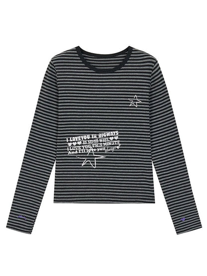 Y2K Color Block Stripe Print Long Sleeve T-Shirt