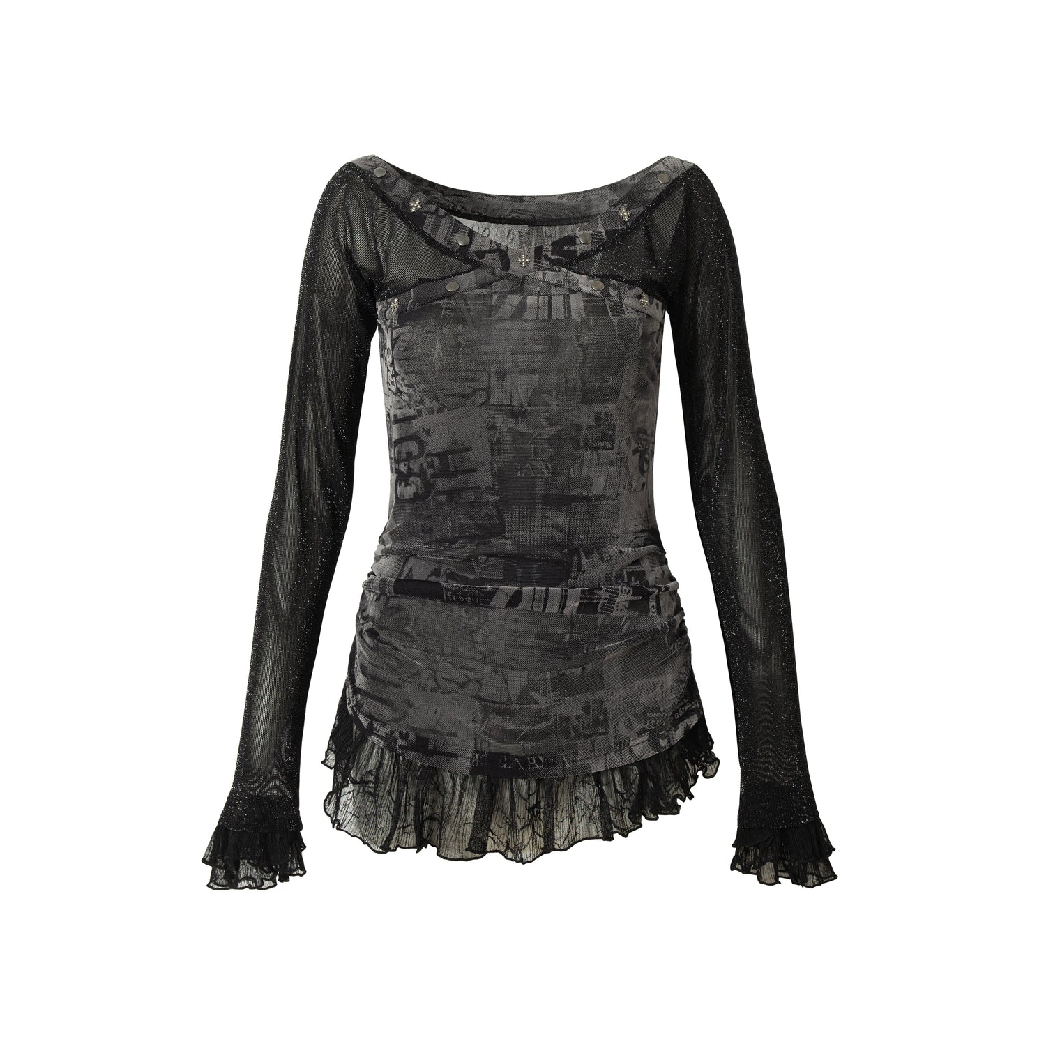 NO ROMANCE Punk Mesh Long Sleeve T-Shirt Women Spring Stretch Slim Fit Tee