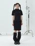 Achihara 2025 Summer Black Spliced Shirt Skirt Set For Women