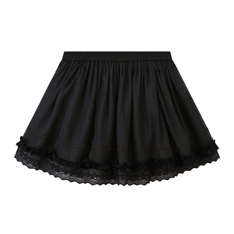 DIDDI MODA Lace Trimmed Asymmetrical Layered Midi Skirt