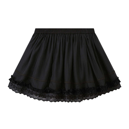 DIDDI MODA Lace Trimmed Asymmetrical Layered Midi Skirt