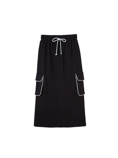 DIDDI MODA Retro Colorblock Embroidered Hoodie Skirt Set