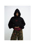 Peoplesense Unisex Black Embroidered Loose Hooded Sweatshirt Retro Style