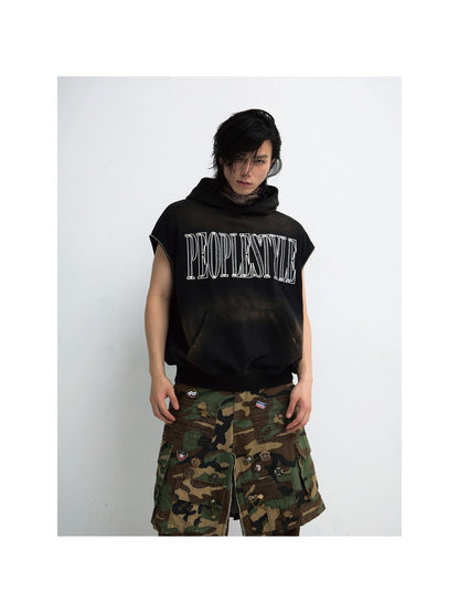 Peoplesense Unisex Vintage Wash Gradient Hoodie Loose Fit Detachable Hood