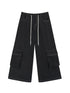 Black Straight Wide Leg Cargo Pants Women Casual Trousers