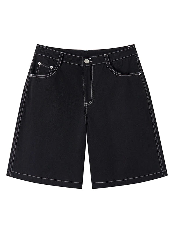 Anime Black Straight Low-Rise Loose Shorts