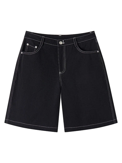 Anime Black Straight Low-Rise Loose Shorts