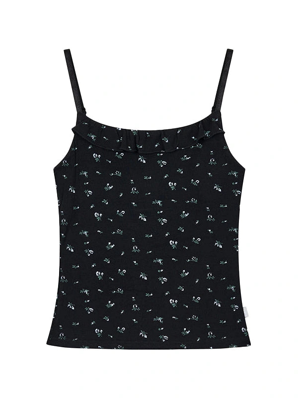 Black Floral Lace Trim Camisole 24Ss Basic Casual Vest Tops