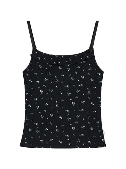 Black Floral Lace Trim Camisole 24Ss Basic Casual Vest Tops