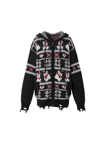 NO ROMANCE Cozy Fair Isle Mohair Wool Knit Cardigan Sweater