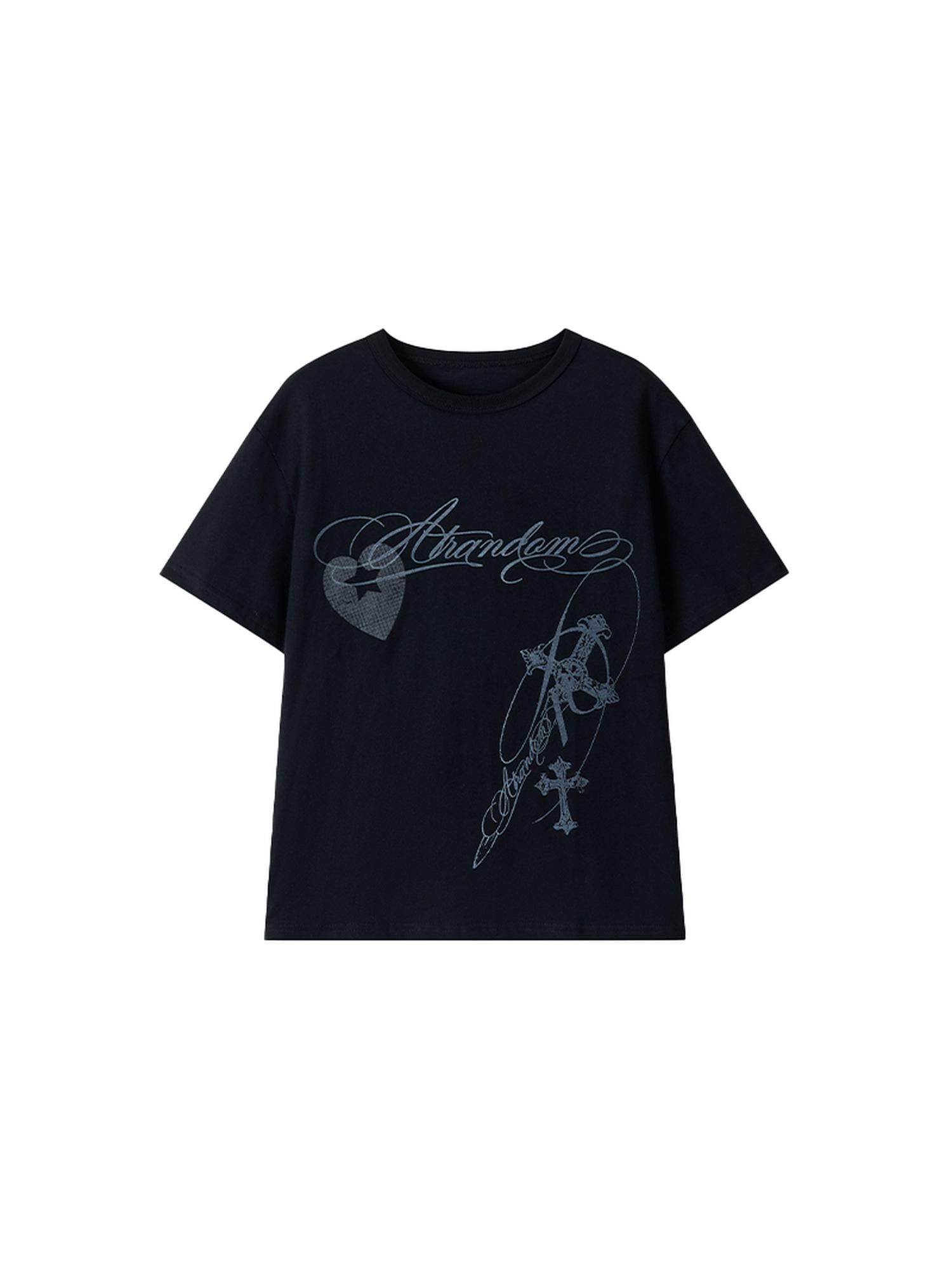 atrandom Original Hollow Mirror Print Loose Fit Black White T-Shirt