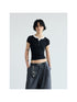 Peoplesense Fake Two Piece Slim Fit Cropped Tee With Belted Right Shoulder