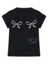 Sparkly Embroidered Bow Print Fitted Summer Tee