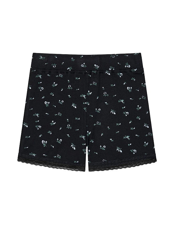 Black Floral Shorts Lace Loungewear Stretchy Hot Pants