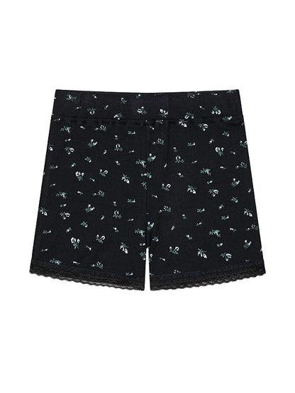 Black Floral Shorts Lace Loungewear Stretchy Hot Pants