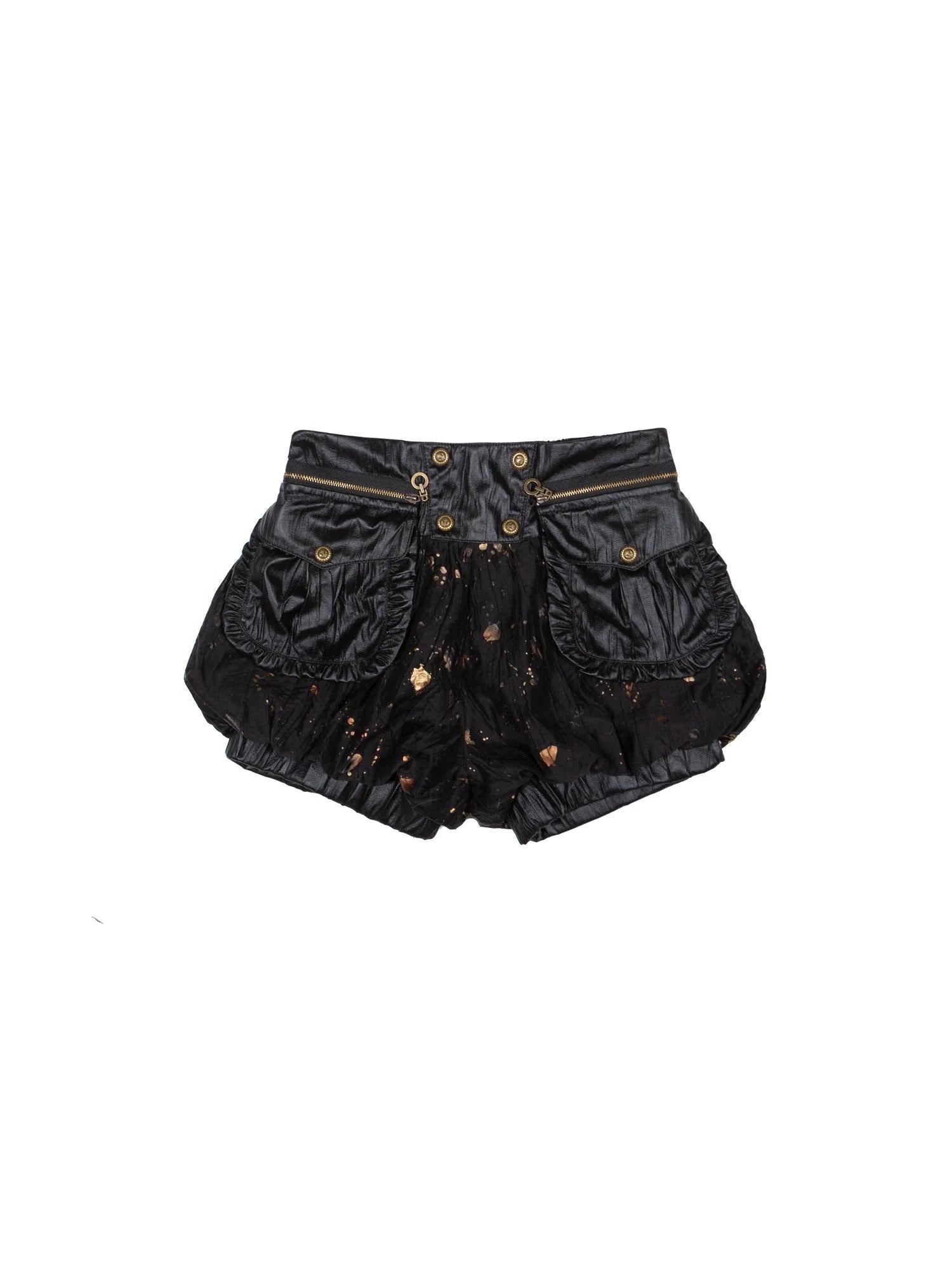 Y2K Punk Puff Shorts Industrial Denim Patchwork Bloomers