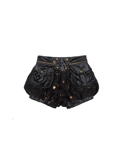 Y2K Punk Puff Shorts Industrial Denim Patchwork Bloomers