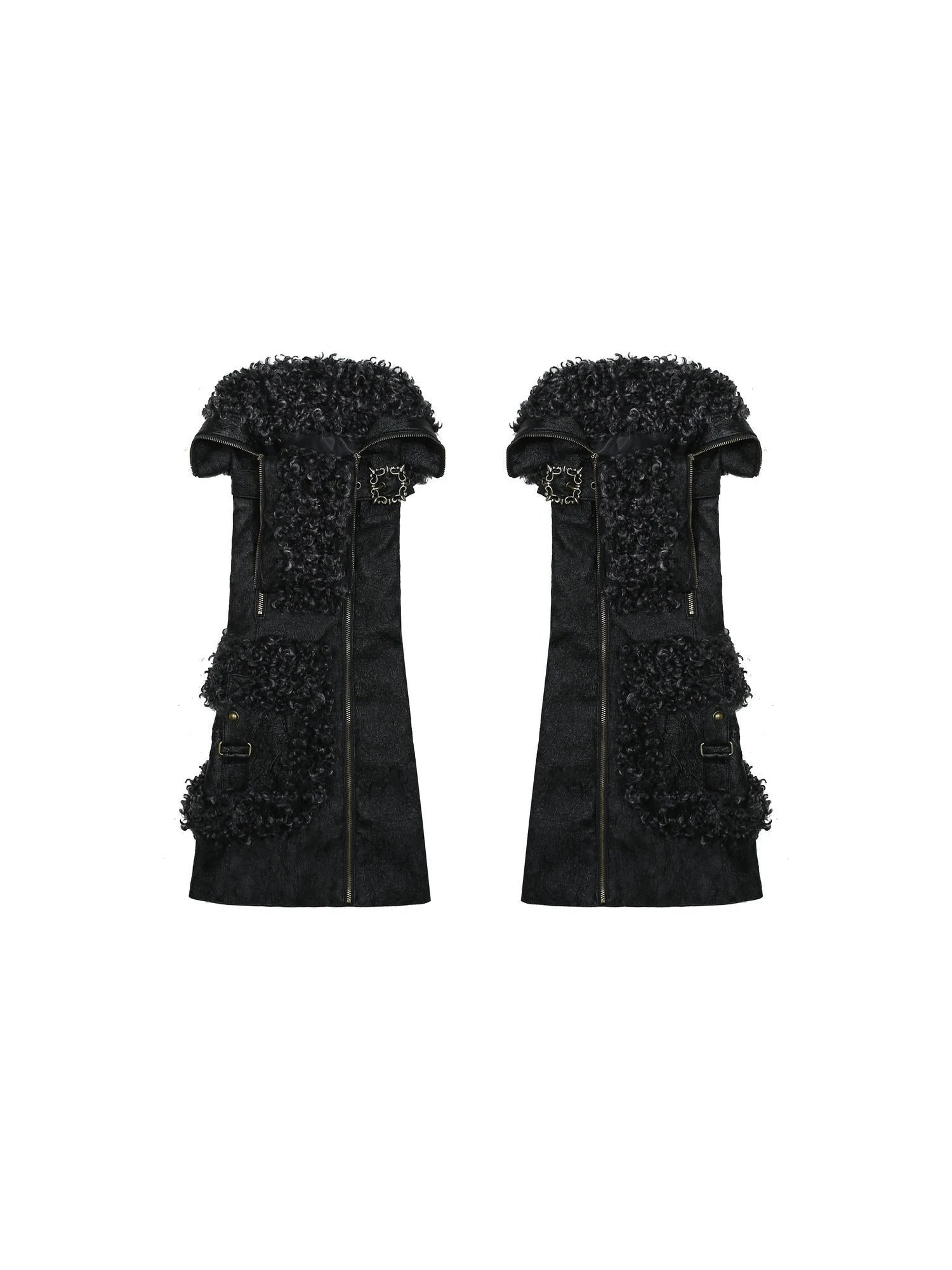 Ariadnaw Punk Rock Low Rise Leather Shorts With Wool Leg Warmers