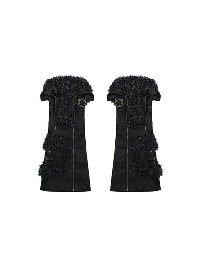 Ariadnaw Punk Rock Low Rise Leather Shorts With Wool Leg Warmers