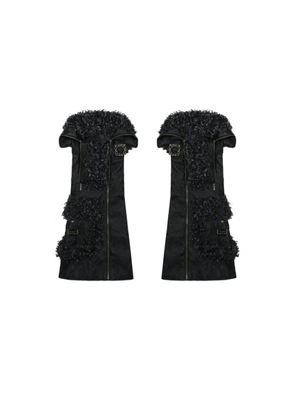 ARIADNAw Ariadnaw Punk Rock Low Rise Leather Shorts With Wool Leg Warmers