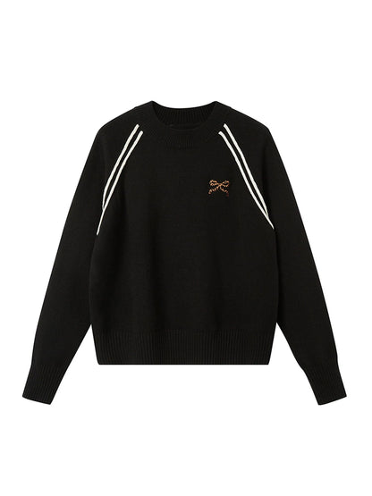 Retro Leopard Print Wide Leg Pants Bow Sweater Set