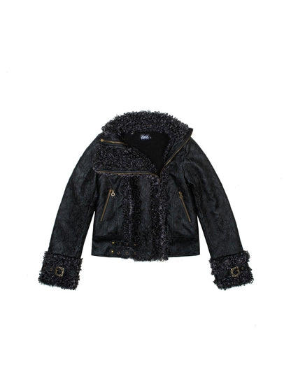 ARIADNAw Vintage Punk Double Zip Leather Jacket With Wool Lining For Women