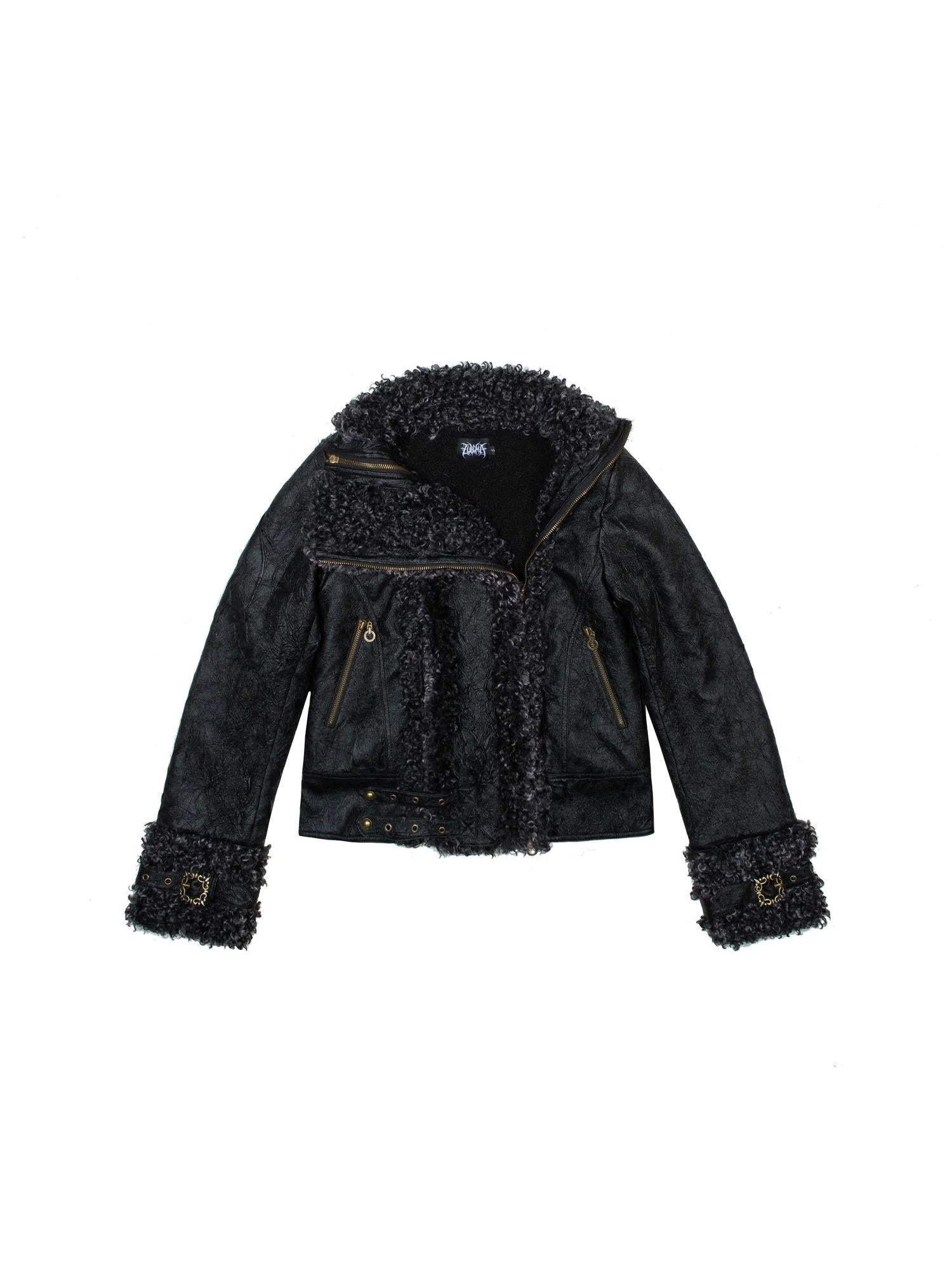 Vintage Punk Double Zip Leather Jacket With Wool Lining For Women