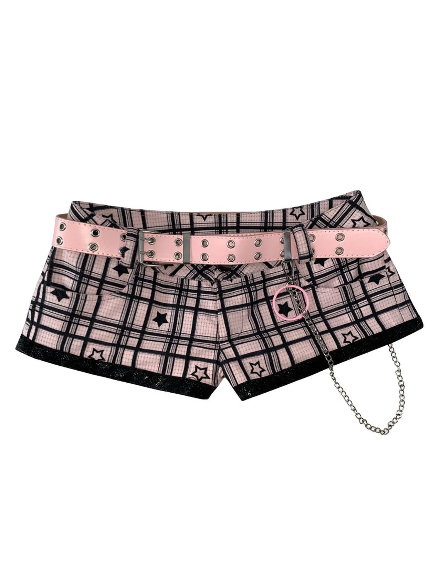 Sexy Asian Girl Black Pink Star Print Ultra Low Rise Shorts