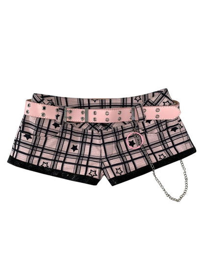 Sexy Asian Girl Black Pink Star Print Ultra Low Rise Shorts