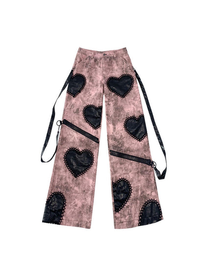 WSW WUSHENWU Dark Humor Punk Black Pink Loose Gothic Denim Pants