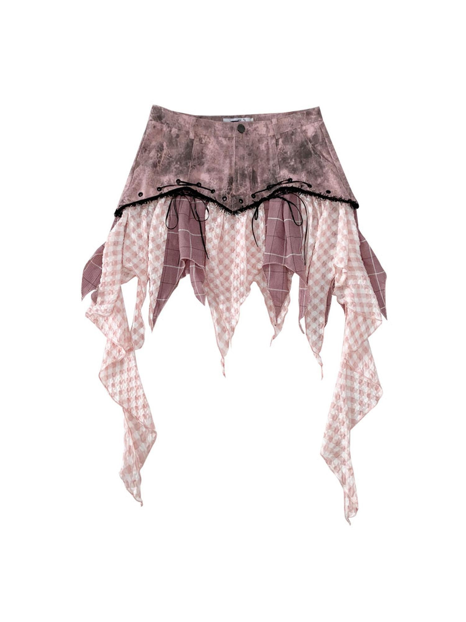 WSW WUSHENWU Wsw Asymmetrical Deconstructed Denim Skirt Black Pink Original Design