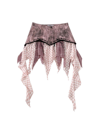 WSW WUSHENWU Wsw Asymmetrical Deconstructed Denim Skirt Black Pink Original Design