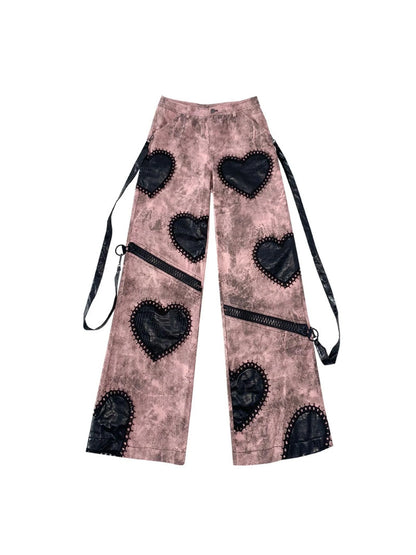 Dark Humor Punk Black Pink Loose Gothic Denim Pants