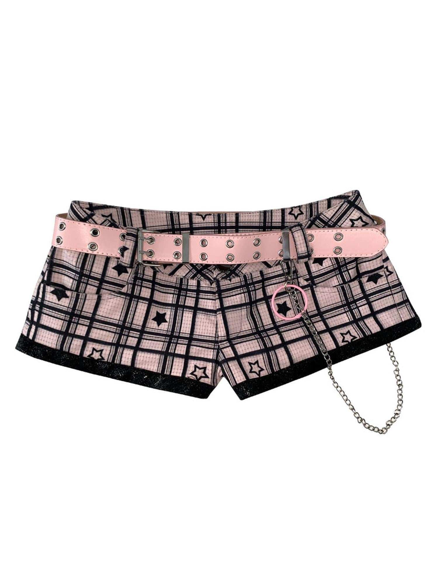 WSW WUSHENWU Sexy Asian Girl Black Pink Star Print Ultra Low Rise Shorts