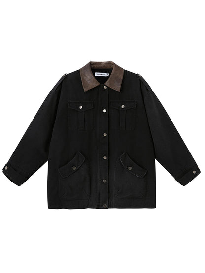 DIDDI MODA Vintage Washed Cotton Quilted Jacket With Leather Collar