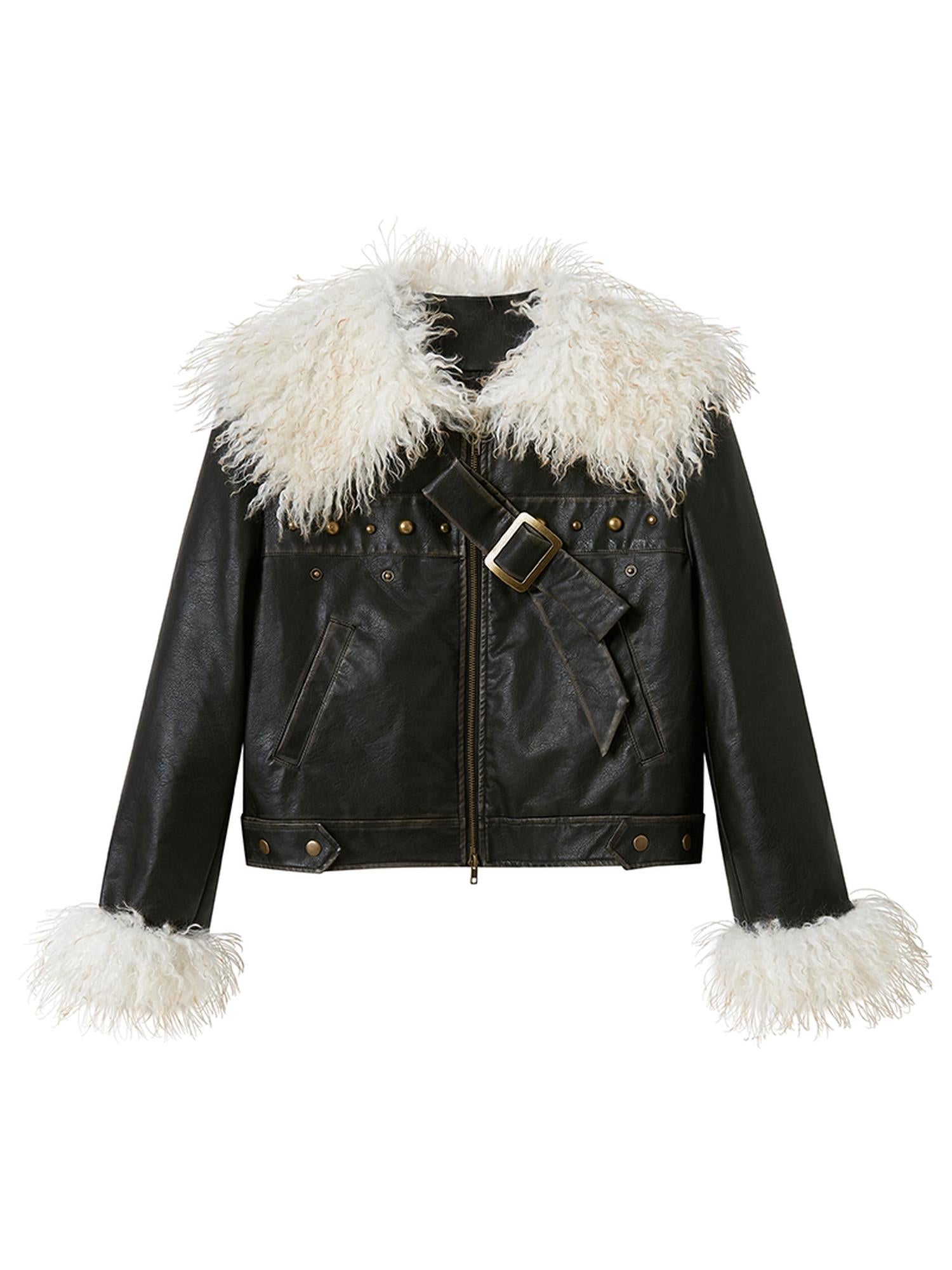 DIDDI MODA Sweet Rebel Bow Fur Leather Jacket