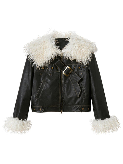 DIDDI MODA Sweet Rebel Bow Fur Leather Jacket