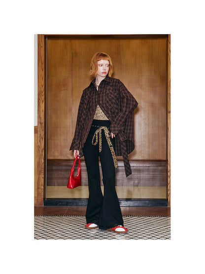 Lace Trimmed Embroidered Knit Flared Pants With Layered Design