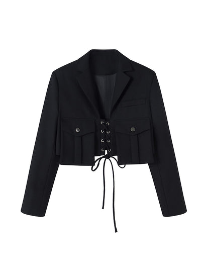 DIDDI MODA Short Sleeve Rope Tie Cargo Blazer
