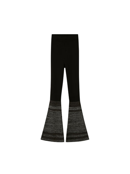 DIDDI MODA Black Grey Knit Flare Pants With Contrast Panels
