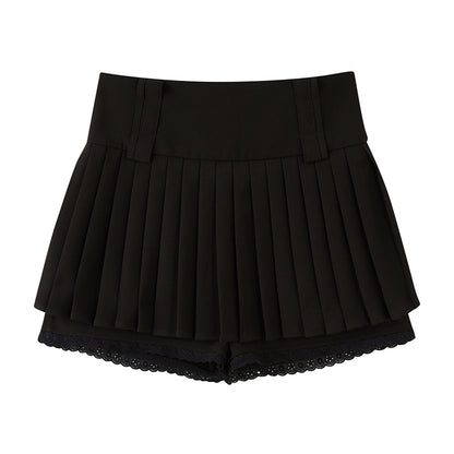 DIDDI MODA Elegant High Waisted Flared Skort With Lace Trim