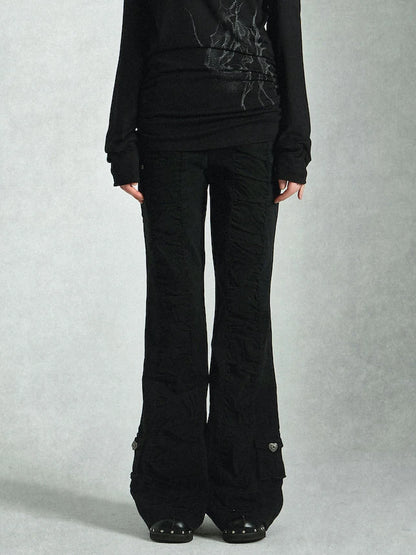 Vintage Black Flared Jeans For Women High Waist Stretch Denim Pants