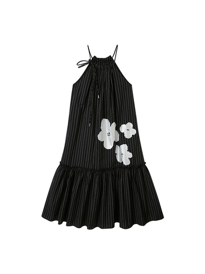DIDDI MODA Silver Stripe Halter Neck A Line Maxi Dress