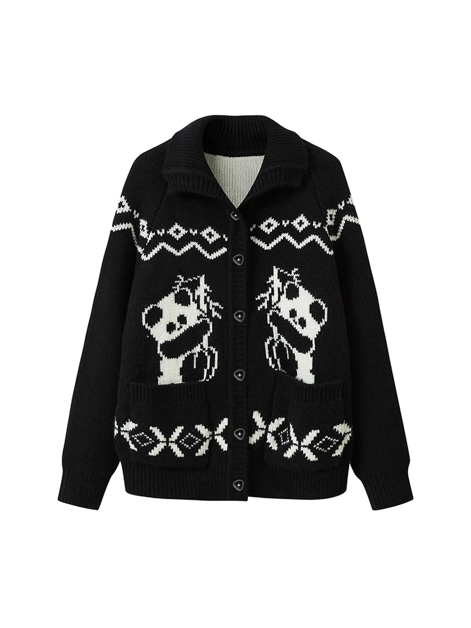 Panda Knit Cardigan Retro Cozy Fair Isle Sweater
