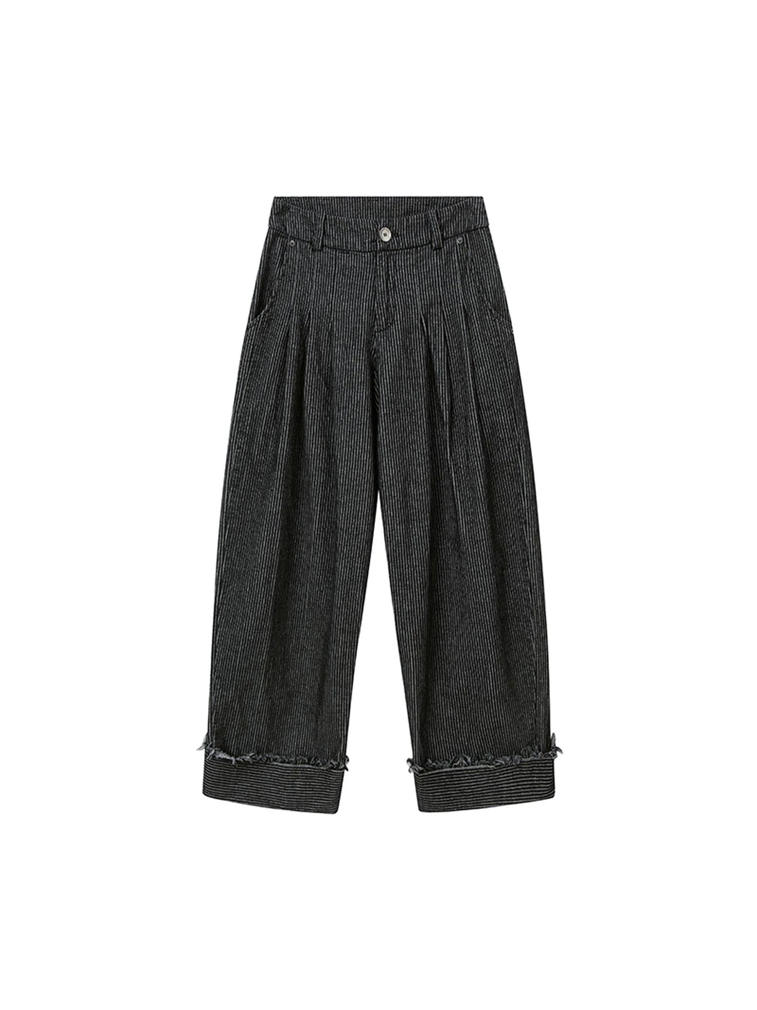 Retro Striped Corduroy Pants Relaxed Straight Leg