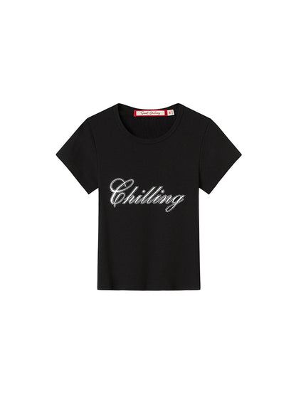 SweetChilling Sparkly Rhinestone Fitted T-Shirt