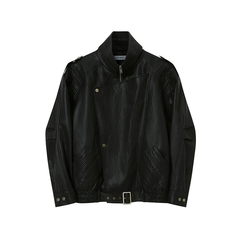 DIDDI MODA Retro Quilted Pu Biker Jacket With Oversize Collar