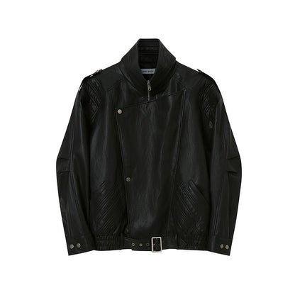 DIDDI MODA Retro Quilted Pu Biker Jacket With Oversize Collar